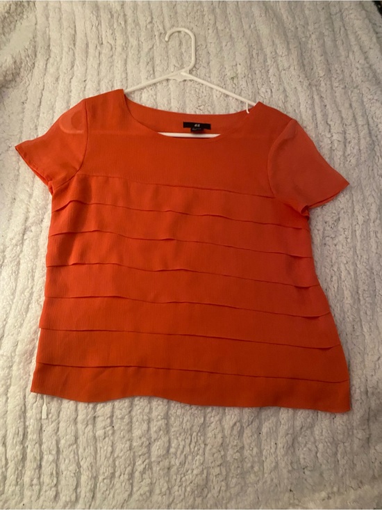 H&M Tops - H&M Bright Orange Short-Sleeve Layered Knit Tee